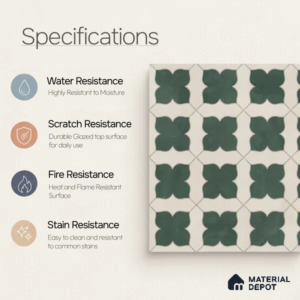 Moroccan Wall & Floor Tile TL 10032 C | CRV-81 | 1 ft x 1 ft Matte Finish Ceramic Tile - 10 mm | Suitable for Bathroom, Kitchen, Balcony | Please Expect a Slight Variation of Pattern