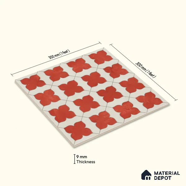 Moroccan Wall & Floor Tile TL 10032 | CRV-79 | 1 ft x 1 ft Matte Finish Ceramic Tile - 10 mm | Suitable for Bathroom, Kitchen, Balcony | Please Expect a Slight Variation of Pattern