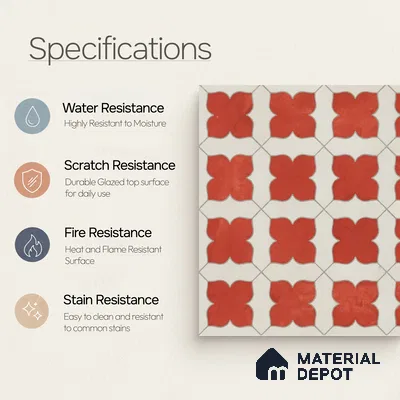 Moroccan Wall & Floor Tile TL 10032 | CRV-79 | 1 ft x 1 ft Matte Finish Ceramic Tile - 10 mm | Suitable for Bathroom, Kitchen, Balcony | Please Expect a Slight Variation of Pattern