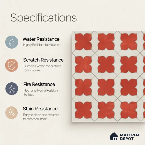 Moroccan Wall & Floor Tile TL 10032 | CRV-79 | 1 ft x 1 ft Matte Finish Ceramic Tile - 10 mm | Suitable for Bathroom, Kitchen, Balcony | Please Expect a Slight Variation of Pattern