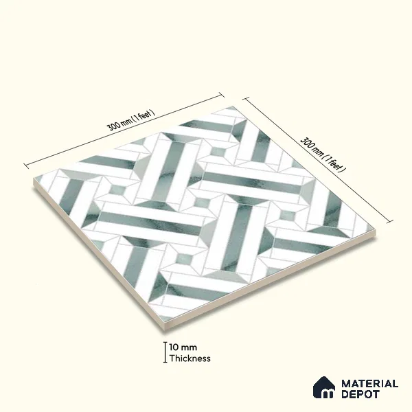 Moroccan Wall & Floor Tile TL 10033 | CRV-82 | 1 ft x 1 ft Matte Finish Ceramic Tile - 10 mm | Suitable for Bathroom, Kitchen, Balcony | Please Expect a Slight Variation of Pattern