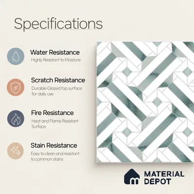 Moroccan Wall & Floor Tile TL 10033 | CRV-82 | 1 ft x 1 ft Matte Finish Ceramic Tile - 10 mm | Suitable for Bathroom, Kitchen, Balcony | Please Expect a Slight Variation of Pattern