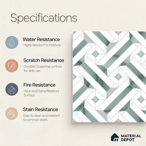 Moroccan Wall & Floor Tile TL 10033 | CRV-82 | 1 ft x 1 ft Matte Finish Ceramic Tile - 10 mm | Suitable for Bathroom, Kitchen, Balcony | Please Expect a Slight Variation of Pattern