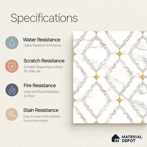 Moroccan Wall & Floor Tile TL 10034 | CRV-83 | 1 ft x 1 ft Matte Finish Ceramic Tile - 10 mm | Suitable for Bathroom, Kitchen, Balcony | Please Expect a Slight Variation of Pattern