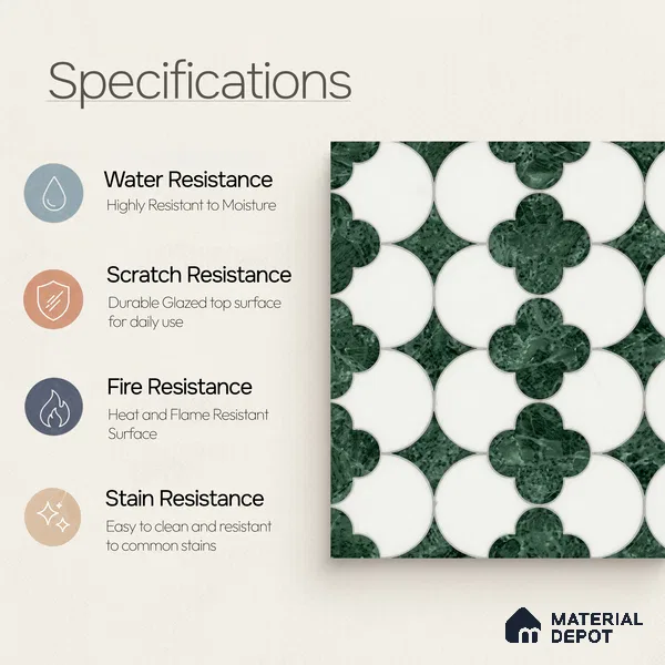 Moroccan Wall Tile TL 10036 | CRV-85 | 1 ft x 1 ft Matte Finish Ceramic Tile - 10 mm | Suitable for Bathroom, Kitchen, Balcony | Please Expect a Slight Variation of Pattern