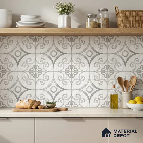 Moroccan Wall Tile TL 10037 | CRV-87 | 1 ft x 1 ft Matte Finish Ceramic Tile - 10 mm | Suitable for Bathroom, Kitchen, Balcony | Please Expect a Slight Variation of Pattern