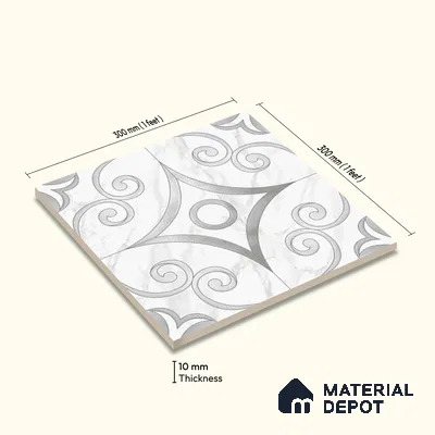 Moroccan Wall Tile TL 10037 | CRV-87 | 1 ft x 1 ft Matte Finish Ceramic Tile - 10 mm | Suitable for Bathroom, Kitchen, Balcony | Please Expect a Slight Variation of Pattern