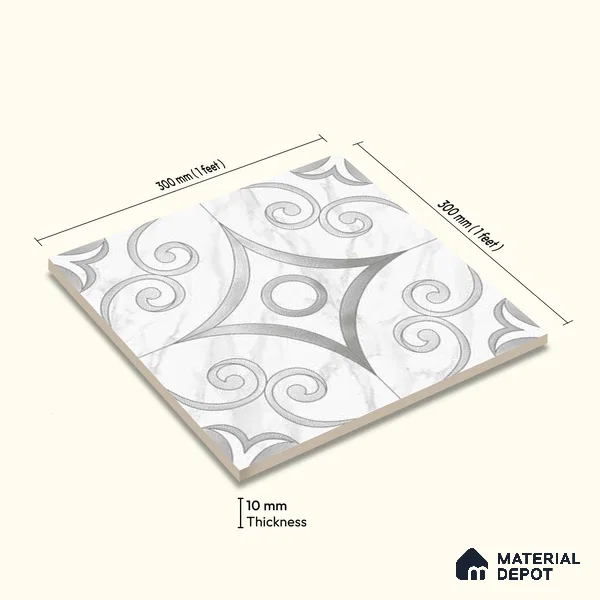 Moroccan Wall Tile TL 10037 | CRV-87 | 1 ft x 1 ft Matte Finish Ceramic Tile - 10 mm | Suitable for Bathroom, Kitchen, Balcony | Please Expect a Slight Variation of Pattern