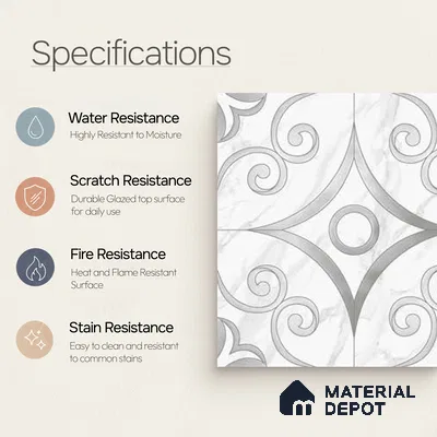 Moroccan Wall Tile TL 10037 | CRV-87 | 1 ft x 1 ft Matte Finish Ceramic Tile - 10 mm | Suitable for Bathroom, Kitchen, Balcony | Please Expect a Slight Variation of Pattern