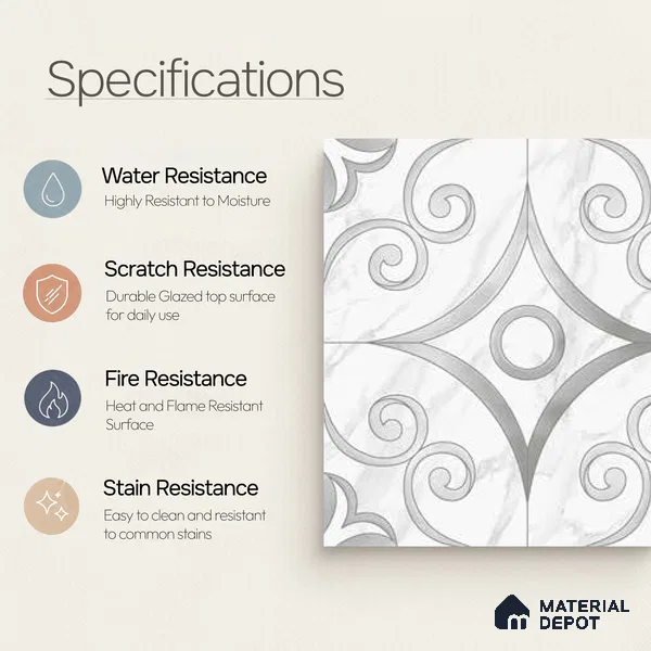 Moroccan Wall Tile TL 10037 | CRV-87 | 1 ft x 1 ft Matte Finish Ceramic Tile - 10 mm | Suitable for Bathroom, Kitchen, Balcony | Please Expect a Slight Variation of Pattern