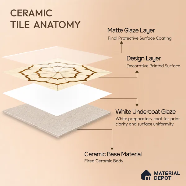 Moroccan Wall Tile TL 10038 | CRV-88 | 1 ft x 1 ft Matte Finish Ceramic Tile - 10 mm | Suitable for Bathroom, Kitchen, Balcony | Please Expect a Slight Variation of Pattern