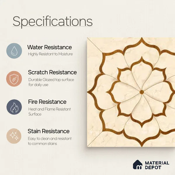 Moroccan Wall Tile TL 10038 | CRV-88 | 1 ft x 1 ft Matte Finish Ceramic Tile - 10 mm | Suitable for Bathroom, Kitchen, Balcony | Please Expect a Slight Variation of Pattern