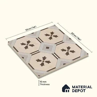 Moroccan Wall & Floor Tile TL 10039 | CRV-94 | 1 ft x 1 ft Matte Finish Ceramic Tile - 10 mm | Suitable for Bathroom, Kitchen, Balcony | Please Expect a Slight Variation of Pattern