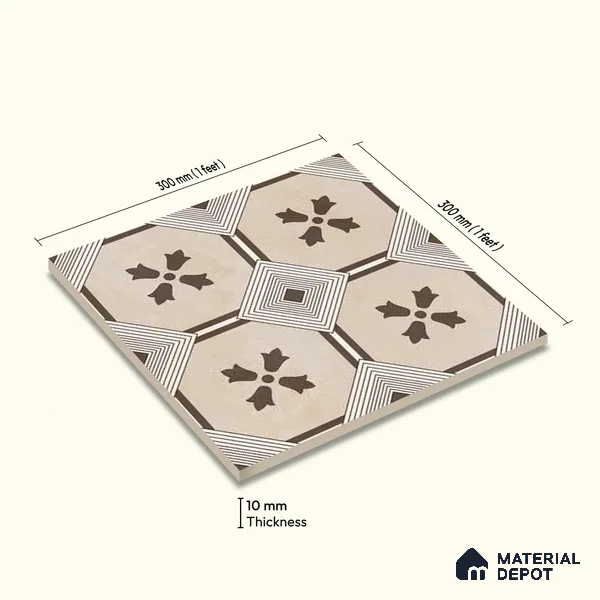 Moroccan Wall & Floor Tile TL 10039 | CRV-94 | 1 ft x 1 ft Matte Finish Ceramic Tile - 10 mm | Suitable for Bathroom, Kitchen, Balcony | Please Expect a Slight Variation of Pattern