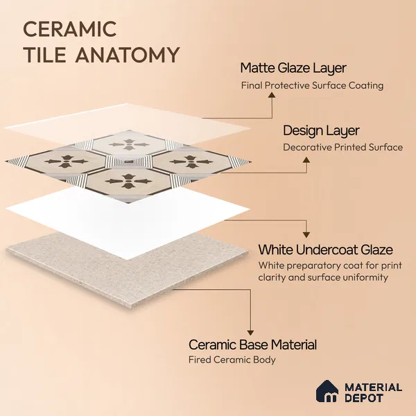 Moroccan Wall & Floor Tile TL 10039 | CRV-94 | 1 ft x 1 ft Matte Finish Ceramic Tile - 10 mm | Suitable for Bathroom, Kitchen, Balcony | Please Expect a Slight Variation of Pattern