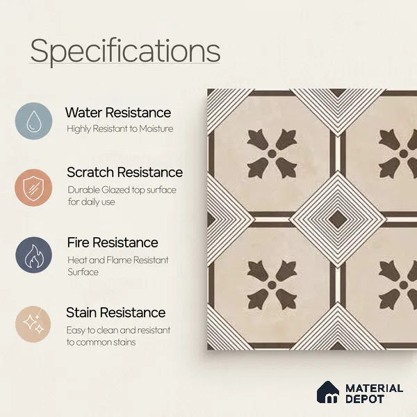 Moroccan Wall & Floor Tile TL 10039 | CRV-94 | 1 ft x 1 ft Matte Finish Ceramic Tile - 10 mm | Suitable for Bathroom, Kitchen, Balcony | Please Expect a Slight Variation of Pattern