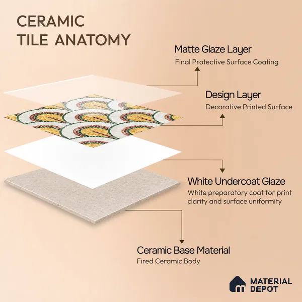 Moroccan Wall & Floor Tile TL 10042 B | CRV-98 | 1 ft x 1 ft Matte Finish Ceramic Tile - 10 mm | Suitable for Bathroom, Kitchen, Balcony | Please Expect a Slight Variation of Pattern