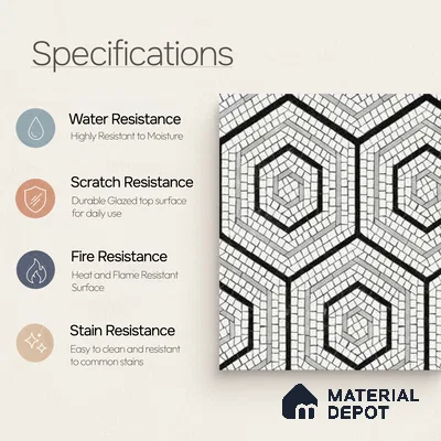 Moroccan Wall & Floor Tile TL 10043 | CRV-99 | 1 ft x 1 ft Matte Finish Ceramic Tile - 10 mm | Suitable for Bathroom, Kitchen, Balcony | Please Expect a Slight Variation of Pattern