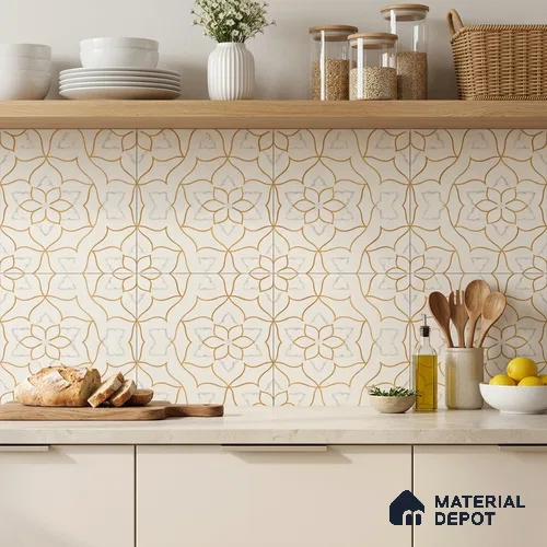Moroccan Wall & Floor Tile TL 10046 | GR 6062 | 1 ft x 1 ft Matte Finish Ceramic Tile - 10 mm | Suitable for Bathroom, Kitchen, Balcony | Please Expect a Slight Variation of Pattern