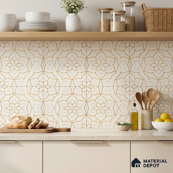 Moroccan Wall & Floor Tile TL 10046 | GR 6062 | 1 ft x 1 ft Matte Finish Ceramic Tile - 10 mm | Suitable for Bathroom, Kitchen, Balcony | Please Expect a Slight Variation of Pattern