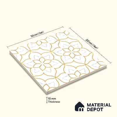 Moroccan Wall & Floor Tile TL 10046 | GR 6062 | 1 ft x 1 ft Matte Finish Ceramic Tile - 10 mm | Suitable for Bathroom, Kitchen, Balcony | Please Expect a Slight Variation of Pattern