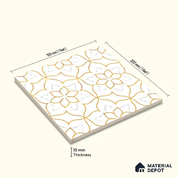 Moroccan Wall & Floor Tile TL 10046 | GR 6062 | 1 ft x 1 ft Matte Finish Ceramic Tile - 10 mm | Suitable for Bathroom, Kitchen, Balcony | Please Expect a Slight Variation of Pattern