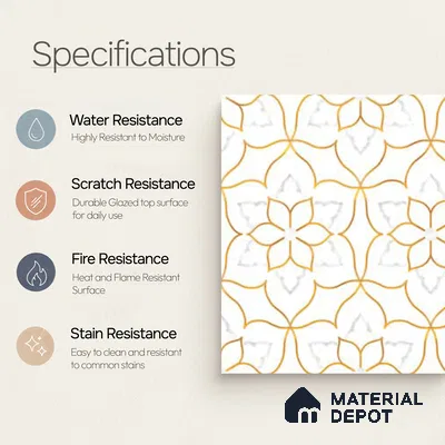 Moroccan Wall & Floor Tile TL 10046 | GR 6062 | 1 ft x 1 ft Matte Finish Ceramic Tile - 10 mm | Suitable for Bathroom, Kitchen, Balcony | Please Expect a Slight Variation of Pattern