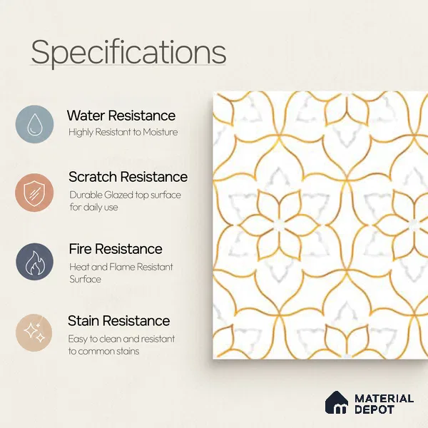 Moroccan Wall & Floor Tile TL 10046 | GR 6062 | 1 ft x 1 ft Matte Finish Ceramic Tile - 10 mm | Suitable for Bathroom, Kitchen, Balcony | Please Expect a Slight Variation of Pattern