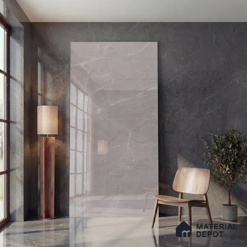 Marble Look Wall Tile TL 10052 Pulpis Grey 8 ft x 4 ft Vitrified Glossy Finish - 9 mm | Random 3 | Adhesive and Spacers Must be Used During Installation