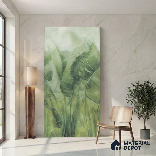 Floral Wall Tile TL 10053 Lily Leaf Decor A 8 ft x 4 ft Vitrified Matte Finish - 9 mm | Random 3 | Adhesive and Spacers Must be Used During Installation