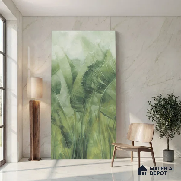 Floral Wall Tile TL 10053 Lily Leaf Decor A 8 ft x 4 ft Vitrified Matte Finish - 9 mm | Random 3 | Adhesive and Spacers Must be Used During Installation