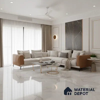 Marble Floor Large Format Tile TL 10074 Miami White 6 ft x 4 ft Glossy Finish Vitrified Colorbody Tile - 15 mm | Suitable for Living Room, Bedroom & Bathroom | Adhesive and Spacers Must be Used During Installation