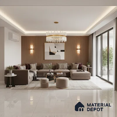 Marble Floor Large Format Tile TL 10076 Atlantice White 6 ft x 4 ft Glossy Finish Vitrified Colorbody Tile - 15 mm | Suitable for Living Room, Bedroom & Bathroom | Adhesive and Spacers Must be Used During Installation