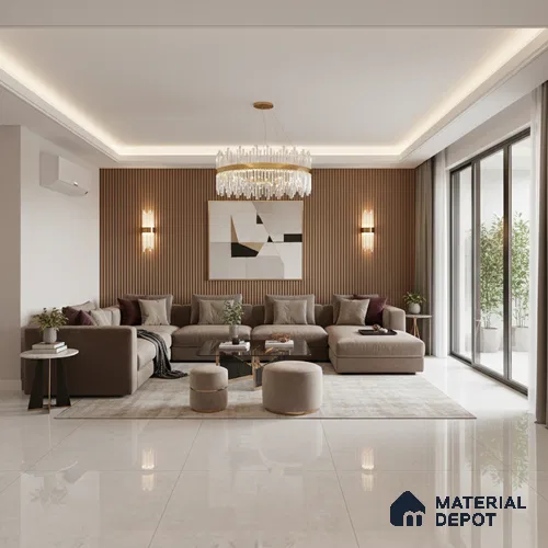 Marble Floor Large Format Tile TL 10076 Atlantice White 6 ft x 4 ft Glossy Finish Vitrified Colorbody Tile - 15 mm | Suitable for Living Room, Bedroom & Bathroom | Adhesive and Spacers Must be Used During Installation