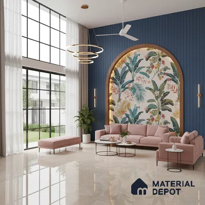 Marble Floor Large Format Tile TL 10077 Chicago Beige 6 ft x 4 ft Glossy Finish Vitrified Colorbody Tile - 15 mm | Suitable for Living Room, Bedroom & Bathroom | Adhesive and Spacers Must be Used During Installation