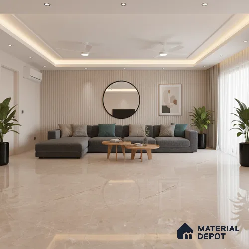 Marble Floor Large Format Tile TL 10078 Prestige Crema 6 ft x 4 ft Glossy Finish Vitrified Colorbody Tile - 15 mm | Suitable for Living Room, Bedroom & Bathroom | Adhesive and Spacers Must be Used During Installation