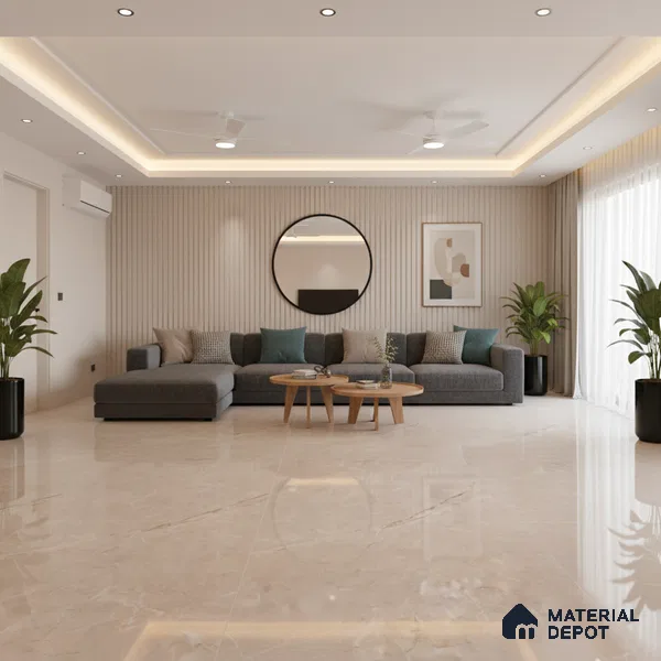 Marble Floor Large Format Tile TL 10078 Prestige Crema 6 ft x 4 ft Glossy Finish Vitrified Colorbody Tile - 15 mm | Suitable for Living Room, Bedroom & Bathroom | Adhesive and Spacers Must be Used During Installation