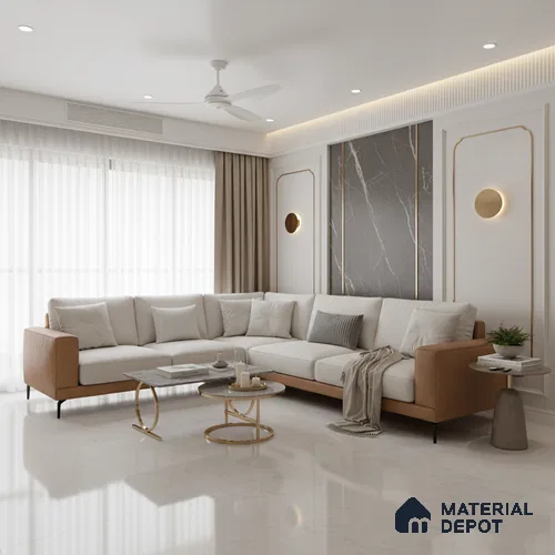 Marble Floor Large Format Tile TL 10082 Adrim Ice 6 ft x 4 ft Glossy Finish Vitrified Colorbody Tile - 15 mm | Suitable for Living Room, Bedroom & Bathroom | Adhesive and Spacers Must be Used During Installation