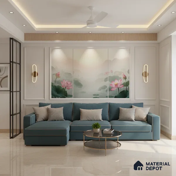 Marble Floor Large Format Tile TL 10084 Revan Marfil 6 ft x 4 ft Glossy Finish Vitrified Colorbody Tile - 15 mm | Suitable for Living Room, Bedroom & Bathroom | Adhesive and Spacers Must be Used During Installation