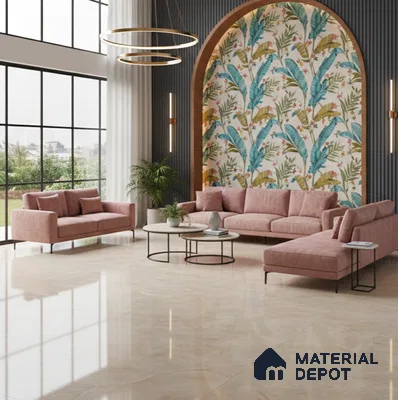 Marble Floor Large Format Tile TL 10087 Amity Beige 6 ft x 4 ft Glossy Finish Vitrified Colorbody Tile - 15 mm | Suitable for Living Room, Bedroom & Bathroom | Adhesive and Spacers Must be Used During Installation