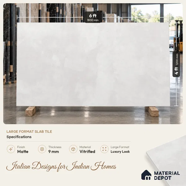 Stone Floor & Wall Tile TL 10089 Grapphite Dove 6 ft x 4 ft Carving Matte Finish Vitrified Large Format Tile - 9 mm | Suitable for Living Room, Bedroom, Bathroom | Adhesive and Spacers Must be Used During Installation