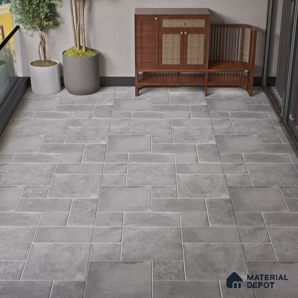 Stone Floor Tile TL 10091 Modulo Gris | 16 x 16 inch - 12 mm thick | Vitrified Anti Skid Matte Finish Heavy Duty Parking Tile | Ideal For Bathroom, High Traffic Areas, Terrace | Pattern Alignment May Vary | 2-3 mm Spacer is Mandatory