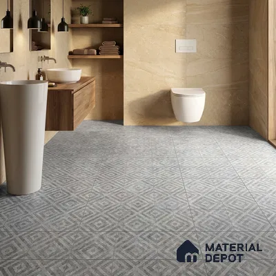 Patterned Floor Tile TL 10091 D Modulo Gris Decor 8 x 8 inch Matte Finish Vitrified Anti Skid Tile - 12 mm | 4 Random Design | Suitable For Balcony, Patio, Bathroom | Please Expect a Slight Variation of Pattern