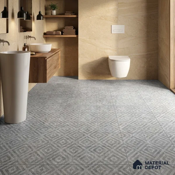 Patterned Floor Tile TL 10091 D Modulo Gris Decor 8 x 8 inch Matte Finish Vitrified Anti Skid Tile - 12 mm | 4 Random Design | Suitable For Balcony, Patio, Bathroom | Please Expect a Slight Variation of Pattern