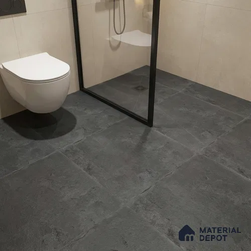 Stone Floor Tile TL 10092 Modulo Dark | 16 x 16 inch - 12 mm thick | Vitrified Anti Skid Matte Finish Heavy Duty Parking Tile | Ideal For Outdoor, High Traffic Areas, Terrace | Pattern Alignment May Vary | 2-3 mm Spacer is Mandatory
