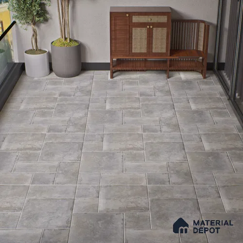 Stone Floor Tile TL 10093 Modulo Grafite | 16 x 16 inch - 12 mm thick | Vitrified Anti Skid Matte Finish Heavy Duty Parking Tile | Ideal For Outdoor, High Traffic Areas, Terrace | Pattern Alignment May Vary | 2-3 mm Spacer is Mandatory