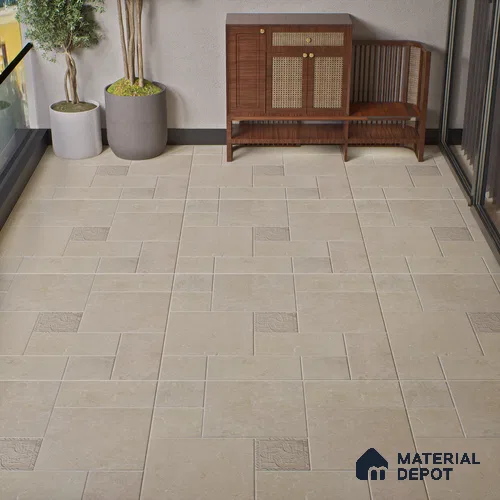 Stone Floor Tile TL 10094 Modulo Beige | 16 x 16 inch - 12 mm thick | Vitrified Anti Skid Matte Finish Heavy Duty Parking Tile | Ideal For Outdoor, High Traffic Areas, Terrace | Pattern Alignment May Vary | 2-3 mm Spacer is Mandatory