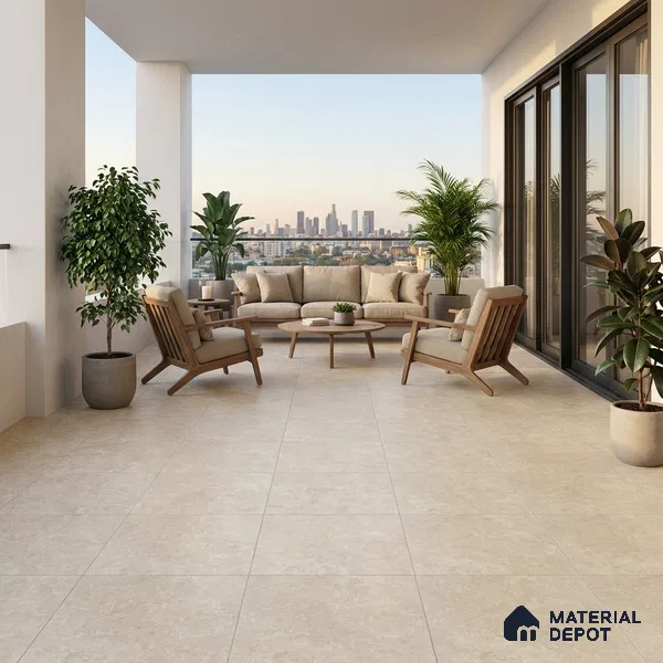 Stone Floor Tile TL 10094 Modulo Beige | 16 x 16 inch - 12 mm thick | Vitrified Anti Skid Matte Finish Heavy Duty Parking Tile | Ideal For Outdoor, High Traffic Areas, Terrace | Pattern Alignment May Vary | 2-3 mm Spacer is Mandatory