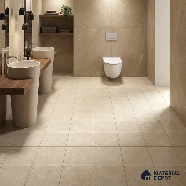 Stone Floor Tile TL 10094 C Modulo Beige 8 x 8 inch Matte Finish Vitrified Anti Skid Tile - 12 mm | Suitable For Balcony, Patio, Bathroom