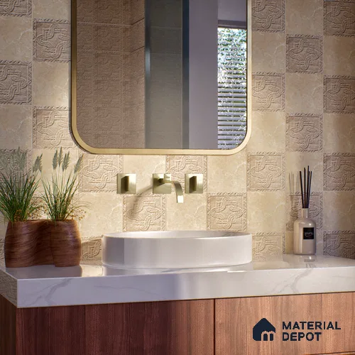 Subway Floor Tile TL 10094 D Modulo Beige Decor 8 x 8 inch Matte Finish Vitrified Anti Skid Tile - 12 mm | 4 Random Design | Suitable For Balcony, Patio, Bathroom | Please Expect a Slight Variation of Pattern